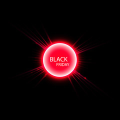 Black Friday sale poster or banner. Glowing colorful circle with red light effect on black abstract background. Design template for shopping