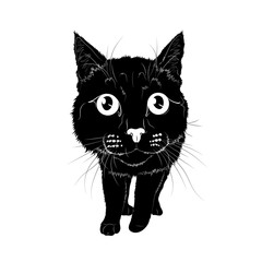Vector illustration. The black silhouette of a standing cat