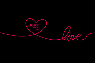 Illustration of an isolated line art heart icon with the text BLACK FRIDAY