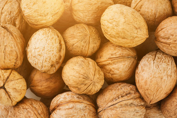 Natural Walnuts in shell background dramatic contrast