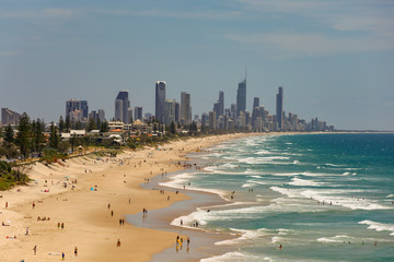 View across beach towards Gold Coast CIty in Queensland