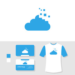 Tech cloud logo design with business card and t shirt mockup