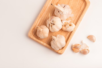Close up garlic on white background
