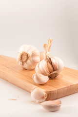 Close up garlic on white background