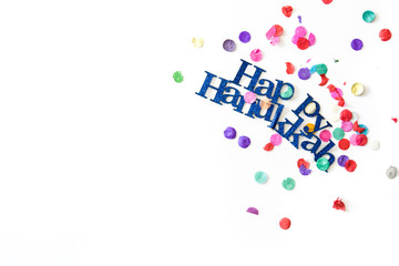 Obraz premium Happy Hanukkah and confetti background. Copyspace