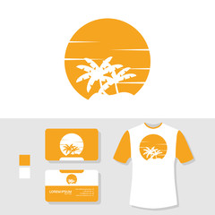 Summer palm tree logo design with business card and t shirt mockup