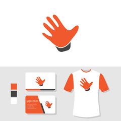 Hand palm logo design with business card and t shirt mockup
