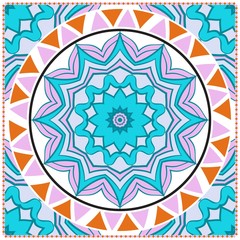 Design with abstract hand drawn floral color mandala pattern with decorative element. Vector illustration. Template design for card, shawl, bandanna, fashion print