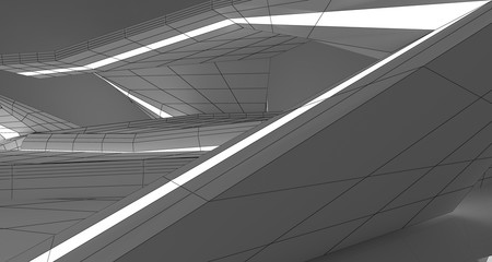 Obraz premium Abstract drawing white interior multilevel public space. 3D illustration and rendering.