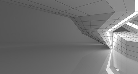 Abstract drawing white interior multilevel public space. 3D illustration and rendering.