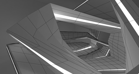 Obraz premium Abstract drawing white interior multilevel public space. 3D illustration and rendering.