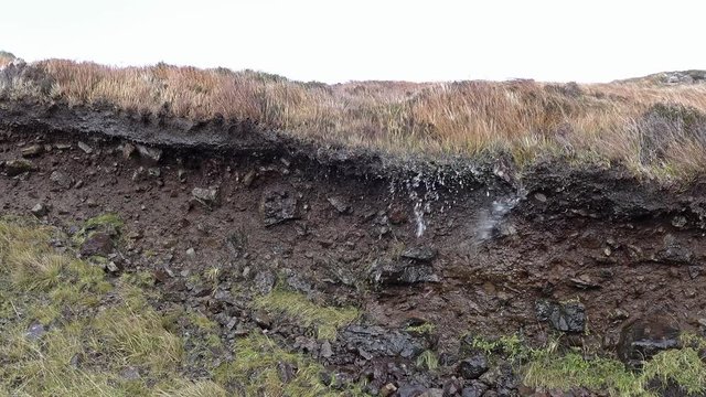 The rain is flowing through the peat during the storm