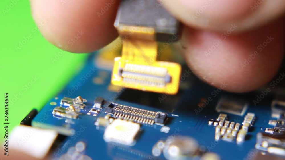 Poster macro close-up of replacing smartphone camera lens.