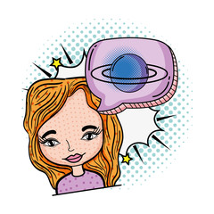 woman with speech bubble and saturn pop art © Stockgiu