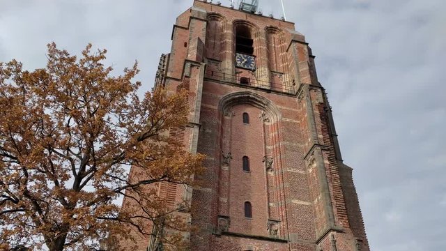 Old Church Tower Oldehove Time Lapse Leeuwarden pan left to right