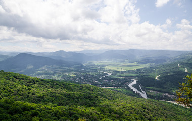 View from the mountain to the village of Dakhovskaya, Adygea.