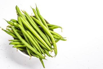 Green beans on white background. 