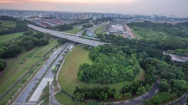 Aerial Timelapse Of An Expressway In Singapore