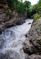 Obraz premium Landscape of a stormy mountain river. The Belaya River, Adygeya, Caucasus