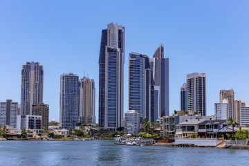 Fototapeta na wymiar view of Gold Coast skyline from the canals