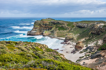 Atlantic and Indian ocean coast in South Africa with the Dias beach and Cape of Good Hope.