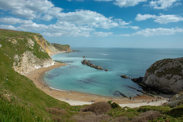 Lulworth Cove, limestone cliffs coast in Dorset