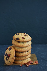 delicious cookies with chocolate and pecans. American cuisine.