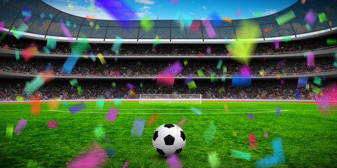Soccer ball on green stadium