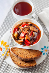 Vegetable sauté with eggplant, red pepper and tomatoes