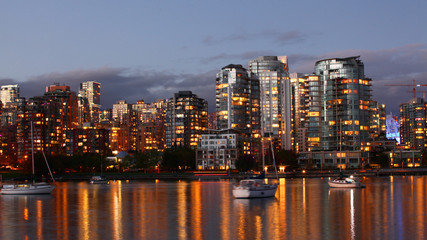Sunset view of Vancouver, Canada across water
