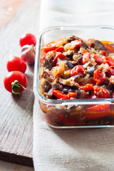 Vegetable sauté with eggplant, red pepper and tomatoes