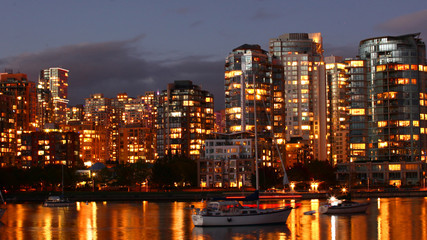 Night view of Vancouver, Canada downtown