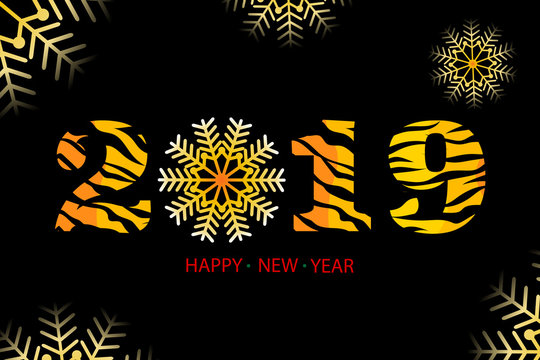 Happy New Year 2019 celebration card design with snowflakes