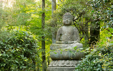 Fototapeta na wymiar Buddha statue in the forest of Ryoanji Temple, Kyoto, Japan
