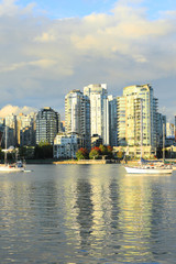 Vertical sunny view of the Vancouver, Canada skyline