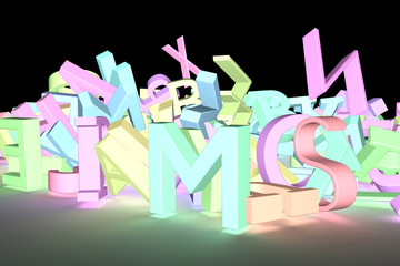 Grow neon 3D rendering. Illustrations of CGI typography, alphabetic character, letter of ABC for graphic design or wallpapers.