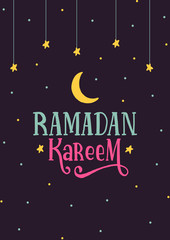 Obraz na płótnie Canvas Ramadan kareem card. Poster or card ramadan kareem. Moon and stars on card with ramadan kareem lettering