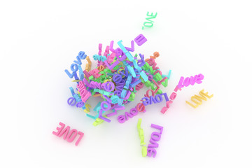 Colorful 3D rendering. CGI typography, alphabetic character, love for design texture, background.