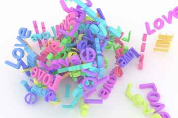 Colorful 3D rendering. Illustrations of CGI typography, alphabetic character, love for graphic design or wallpapers.