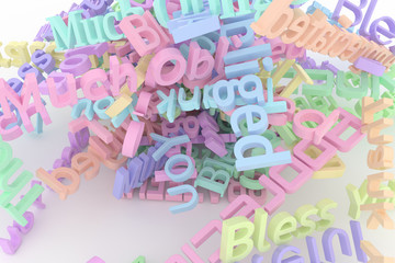 Colorful 3D rendering. CGI typography, character, thank you for design texture, background.