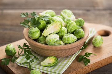 Fresh Brussel sprouts in the bowl 