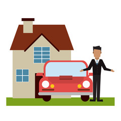 Businessman with house and car