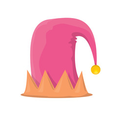 vector funky pink stripped cartoon christmas elf hat isolated on white background. vector kids colorful elf hat icon or label. Christmas decorative design element for banner or poster