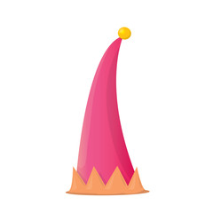 vector funky pink stripped cartoon christmas elf hat isolated on white background. vector kids colorful elf hat icon or label. Christmas decorative design element for banner or poster