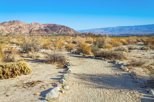 Desert hiking path in the the Coachella Valley  in California