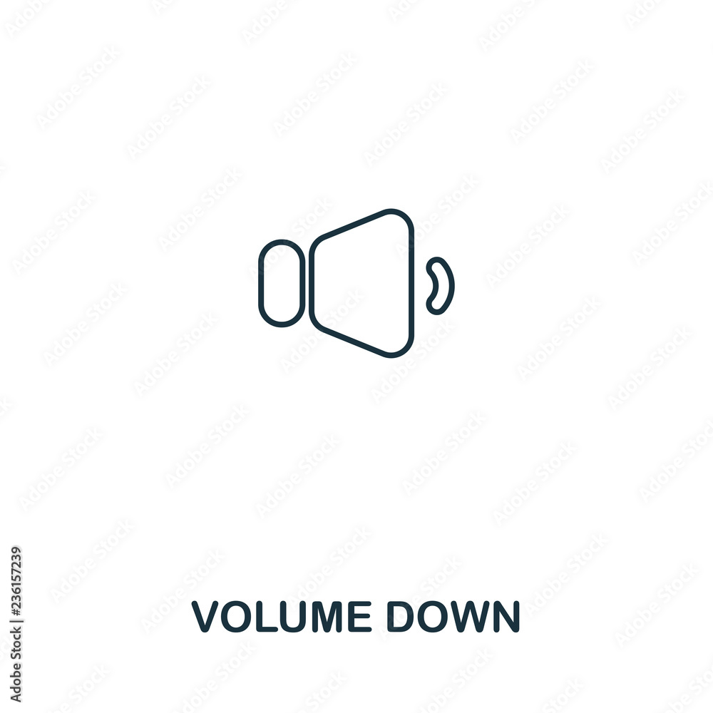 Poster volume down creative icon. simple element illustration. volume down concept symbol design from audio