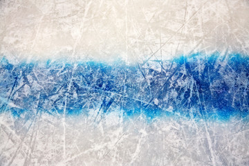 Hockey blue line on ice skating rink. sport background
