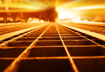 Sunset sewer on city road background