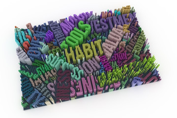 Keyword of Habit. Colorful 3D rendering. Shape composition, geometric structure, block for design texture, background.