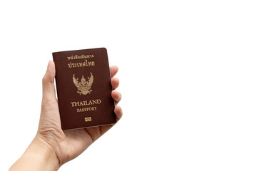 Hand holding Thailand passpor